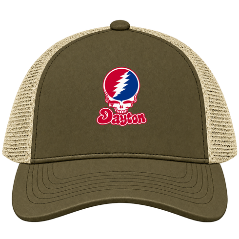 Dayton Stealie Premium Unisex Trucker Cap — Design: Dayton University of — Moss/Khaki