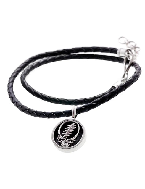Grateful Dead - Steal Your Face Sterling Silver Charm Woven Leather Necklace - StealieShop
