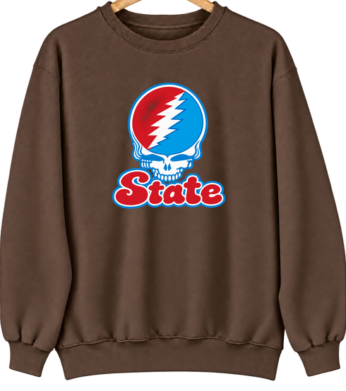 Delaware Stealie Premium Unisex Crewneck — Design: Delaware State University — Brown