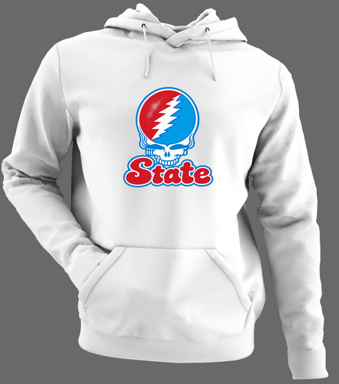 Delaware Stealie Premium Unisex Hoodie — Design: Delaware State University — White/Grey