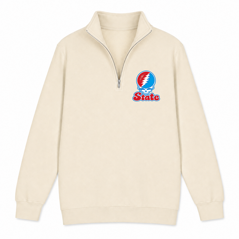 Delaware Stealie Premium Unisex Quarter-Zip — Design: Delaware State University — Sand