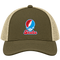 Delaware Stealie Premium Unisex Trucker Cap — Design: Delaware State University — Moss/Khaki