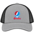 Delaware Stealie Premium Unisex Trucker Cap — Design: Delaware State University — Heather Grey/Black