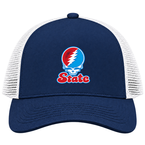 Delaware Stealie Premium Unisex Trucker Cap — Design: Delaware State University — Navy/White