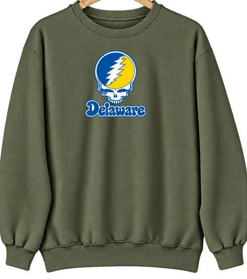 Delaware Stealie Premium Unisex Crewneck — Design: Delaware University of — Military Green