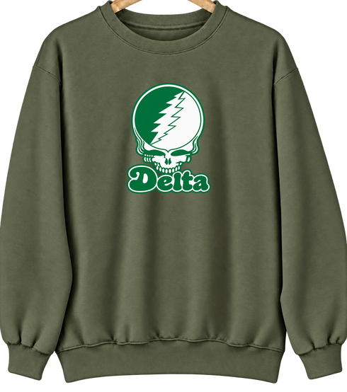 Delta Stealie Premium Unisex Crewneck — Design: Delta State University — Military Green