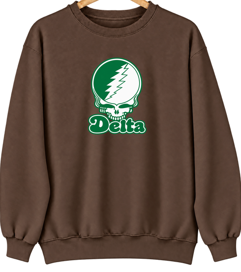 Delta Stealie Premium Unisex Crewneck — Design: Delta State University — Brown