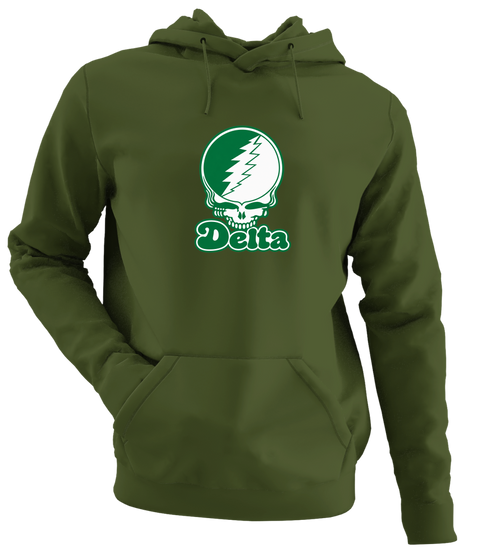 Delta Stealie Premium Unisex Hoodie — Design: Delta State University — Military Green