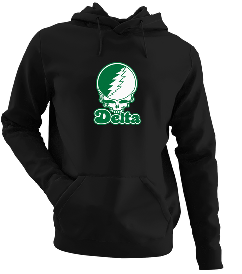 Delta Stealie Premium Unisex Hoodie — Design: Delta State University — Black