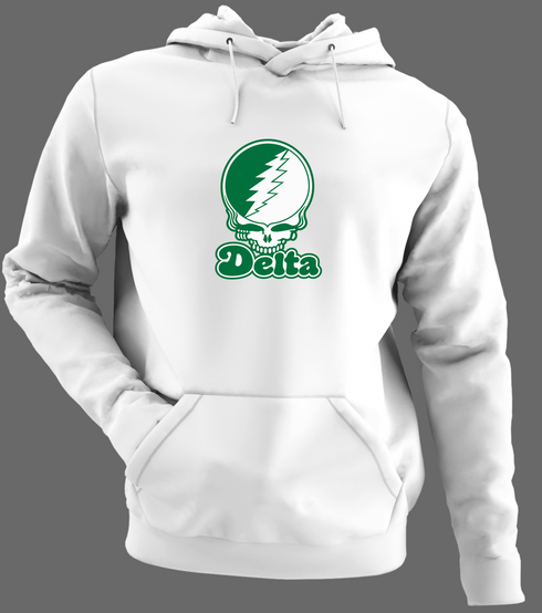 Delta Stealie Premium Unisex Hoodie — Design: Delta State University — White/Grey