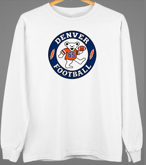 Denver Football Dancing Bear Premium Crewneck — Denver Broncos — White