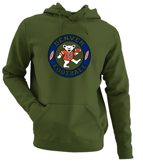 Denver Football Dancing Bear Premium Hoodie — Denver Broncos — Military Green