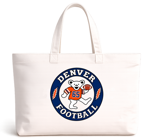 Denver Football Dancing Bear Premium Tote Bag — Denver Broncos — White