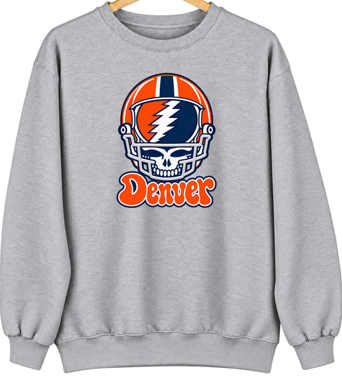 Denver Helmet Stealie Premium Unisex Crewneck — Denver Broncos — Sport Grey