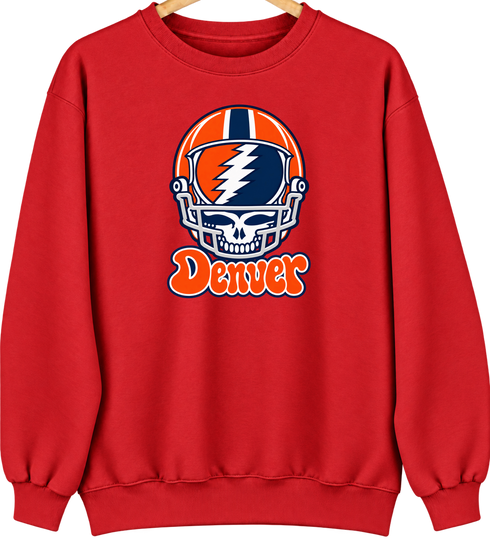 Denver Helmet Stealie Premium Unisex Crewneck — Denver Broncos — Red