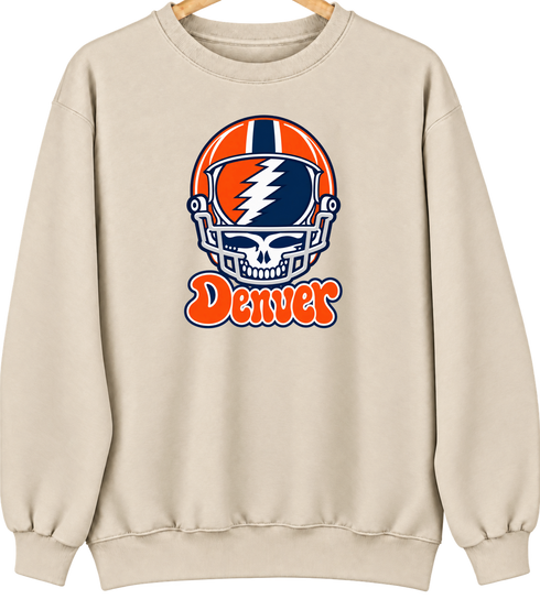 Denver Helmet Stealie Premium Unisex Crewneck — Denver Broncos — Sand