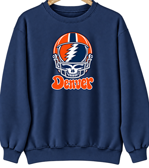 Denver Helmet Stealie Premium Unisex Crewneck — Denver Broncos — Navy