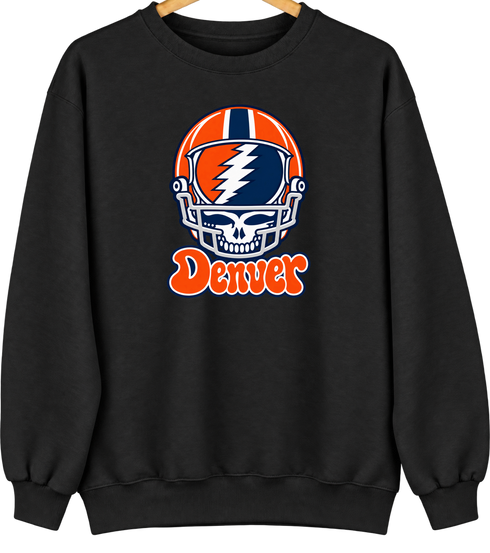 Denver Helmet Stealie Premium Unisex Crewneck — Denver Broncos — Black