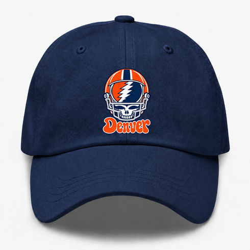 Denver Helmet Stealie Premium Unisex Dad Hat — Denver Broncos — Navy