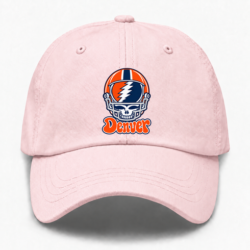 Denver Helmet Stealie Premium Unisex Dad Hat — Denver Broncos — Pink