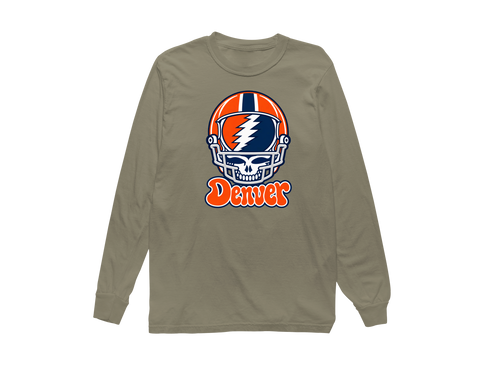 Denver Helmet Stealie Premium Unisex Long-Sleeve — Denver Broncos — Sandstone