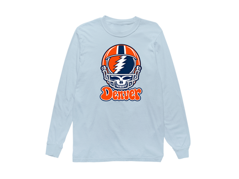 Denver Helmet Stealie Premium Unisex Long-Sleeve — Denver Broncos — Chambray