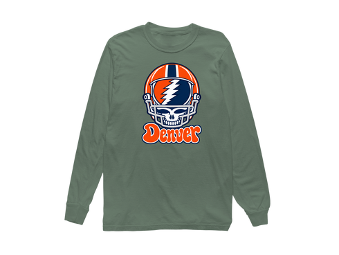 Denver Helmet Stealie Premium Unisex Long-Sleeve — Denver Broncos — Light Green