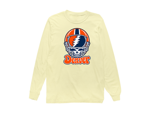 Denver Helmet Stealie Premium Unisex Long-Sleeve — Denver Broncos — Butter