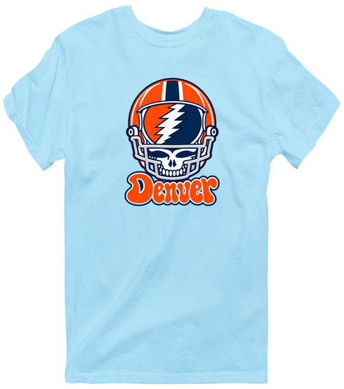 Denver Helmet Stealie Premium Unisex T-Shirt — Denver Broncos — Light Blue