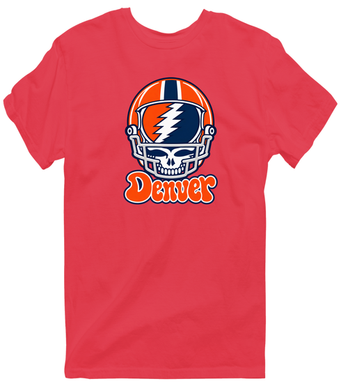 Denver Helmet Stealie Premium Unisex T-Shirt — Denver Broncos — Heather Red