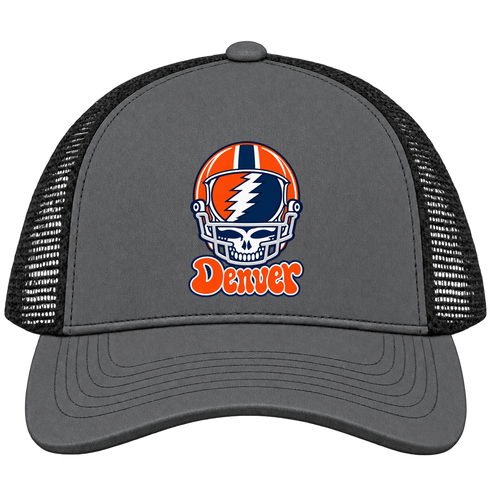 Denver Helmet Stealie Premium Unisex Trucker Cap — Denver Broncos — Charcoal/Black