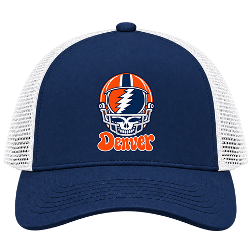 Denver Helmet Stealie Premium Unisex Trucker Cap — Denver Broncos — Navy/White