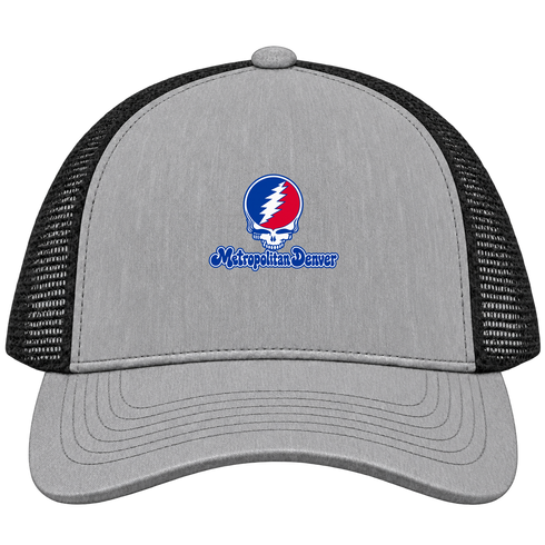 Denver Stealie Premium Unisex Trucker Cap — Design: Denver University of — Heather Grey/Black