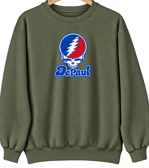 DePaul Stealie Premium Unisex Crewneck — Design: DePaul University — Military Green