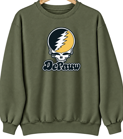 Depauw Stealie Premium Unisex Crewneck — Design: Depauw University — Military Green