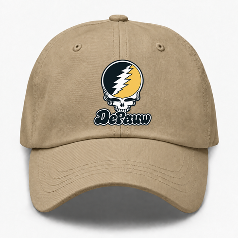 Depauw Stealie Premium Unisex Dad Hat — Design: Depauw University — Khaki