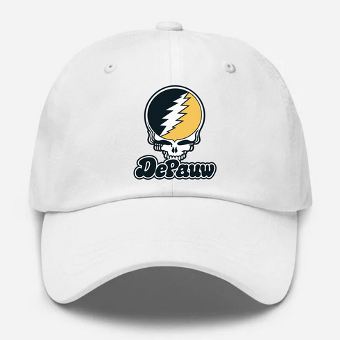 Depauw Stealie Premium Unisex Dad Hat — Design: Depauw University — White