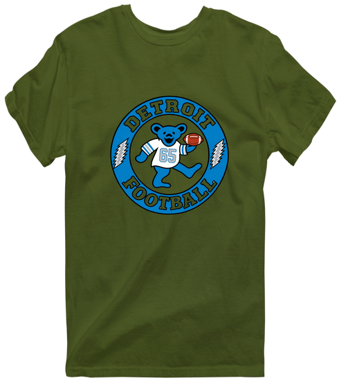 Detroit Football Dancing Bear Premium T-Shirt — Detroit Lions — Military Green