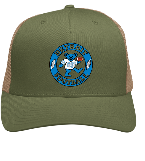 Detroit Football Dancing Bear Premium Trucker Cap — Detroit Lions — Moss/Khaki