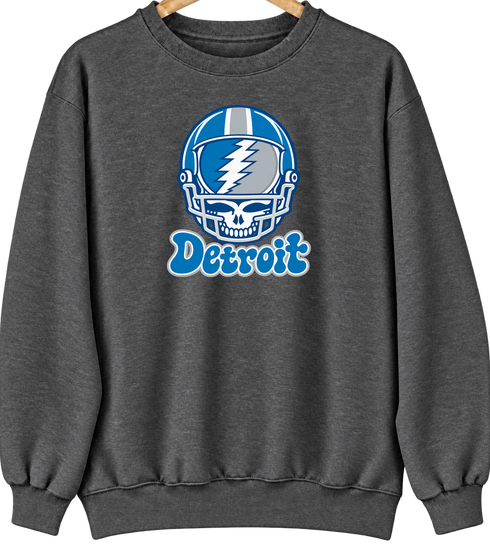 Detroit Helmet Stealie Premium Unisex Crewneck — Detroit Lions — Dark Heather