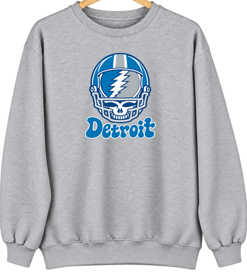 Detroit Helmet Stealie Premium Unisex Crewneck — Detroit Lions — Sport Grey