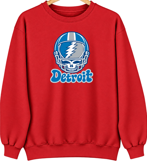 Detroit Helmet Stealie Premium Unisex Crewneck — Detroit Lions — Red
