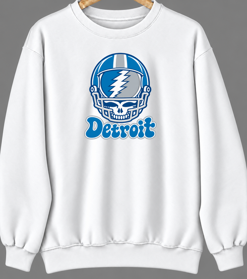 Detroit Helmet Stealie Premium Unisex Crewneck — Detroit Lions — White