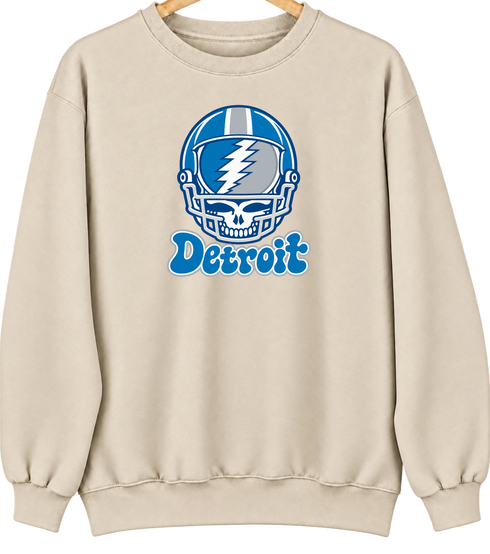 Detroit Helmet Stealie Premium Unisex Crewneck — Detroit Lions — Sand
