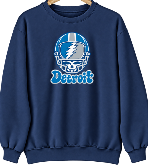 Detroit Helmet Stealie Premium Unisex Crewneck — Detroit Lions — Navy