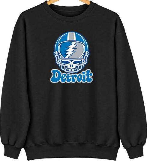Detroit Helmet Stealie Premium Unisex Crewneck — Detroit Lions — Black