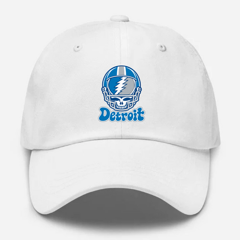 Detroit Helmet Stealie Premium Unisex Dad Hat — Detroit Lions — White