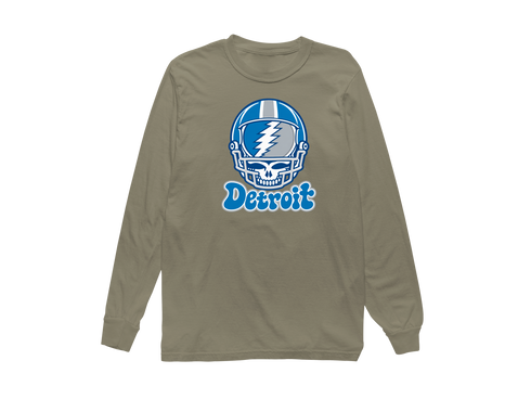 Detroit Helmet Stealie Premium Unisex Long-Sleeve — Detroit Lions — Sandstone