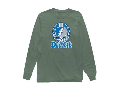 Detroit Helmet Stealie Premium Unisex Long-Sleeve — Detroit Lions — Light Green