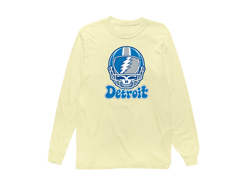 Detroit Helmet Stealie Premium Unisex Long-Sleeve — Detroit Lions — Butter